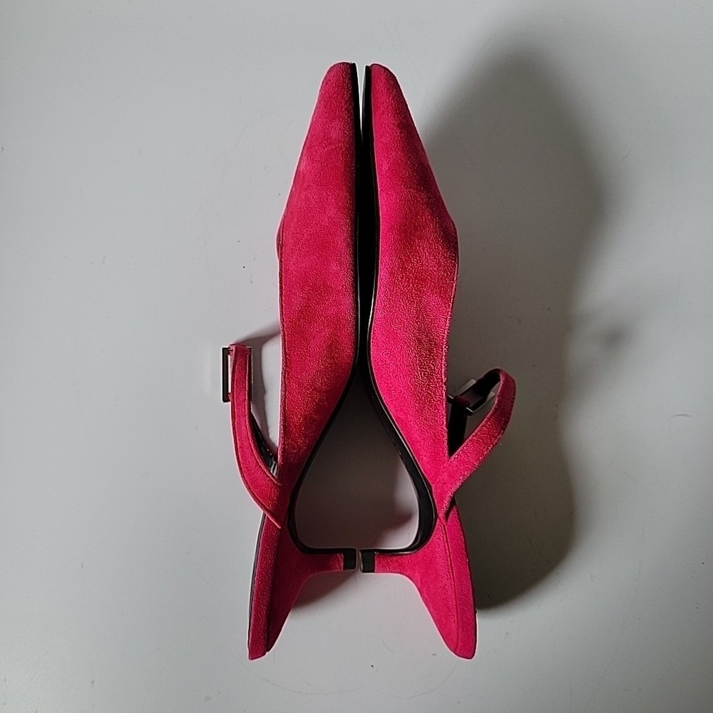 Zara Kitten Heel Point Toe Mules 7 Fuschia Pink Suede Chic Effortless Feminine - Picture 6 of 12